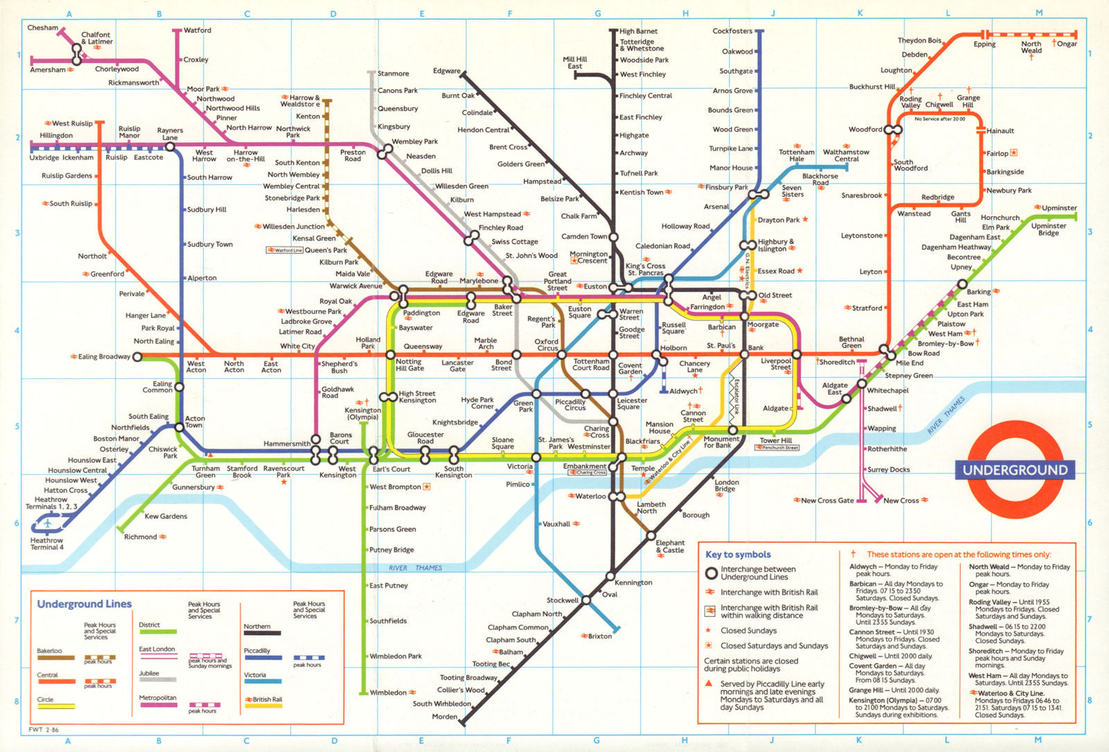 LONDON UNDERGROUND tube plan map. Heathrow Terminal 4 complete. #2 June 1986